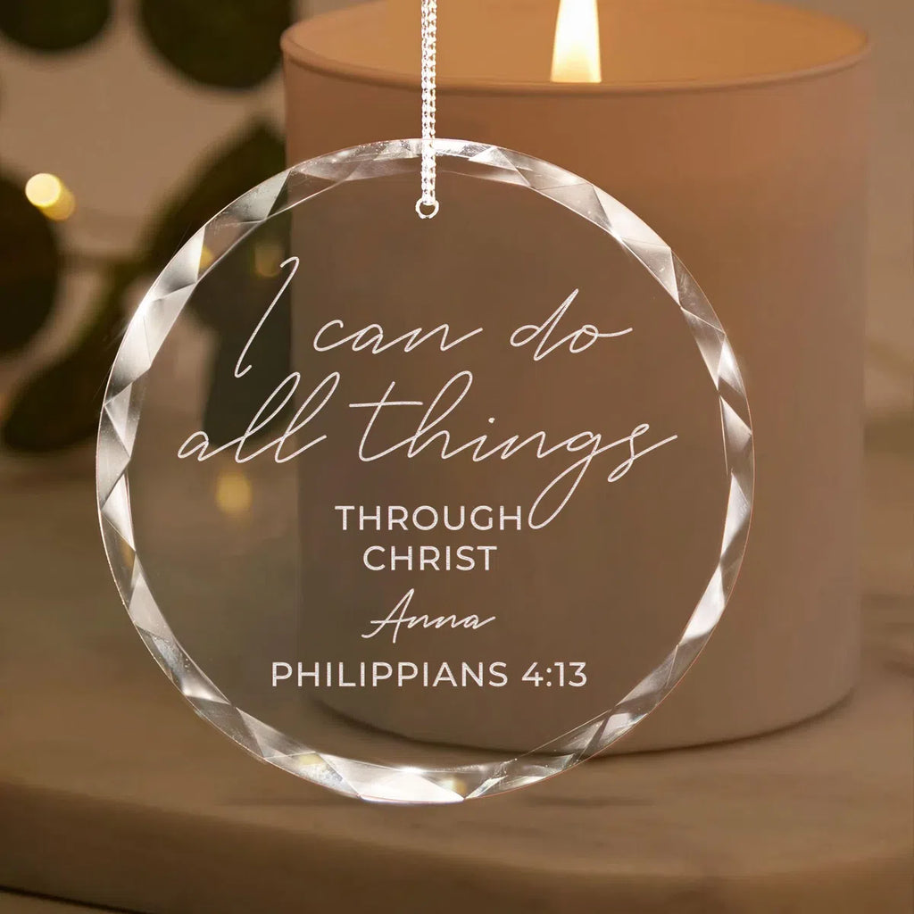 Additional view of a Housewarming Verse personalized engraved engraved crystal glass ornament.