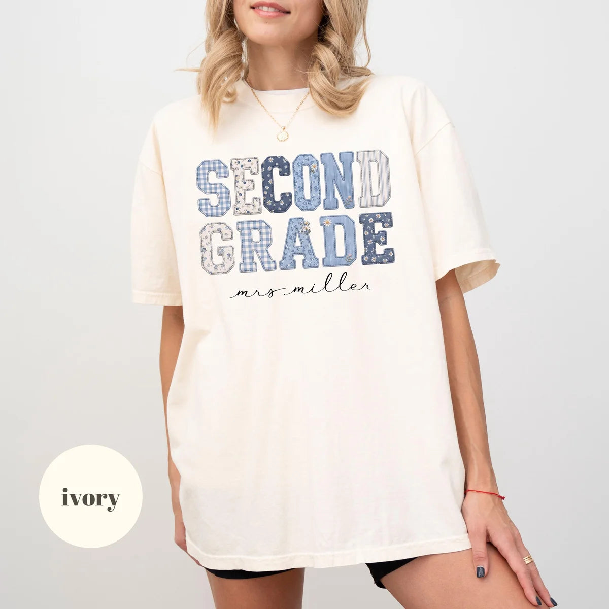 Ivory Comfort Colors 1717 T-shirt with Second Grade Teacher design view 2