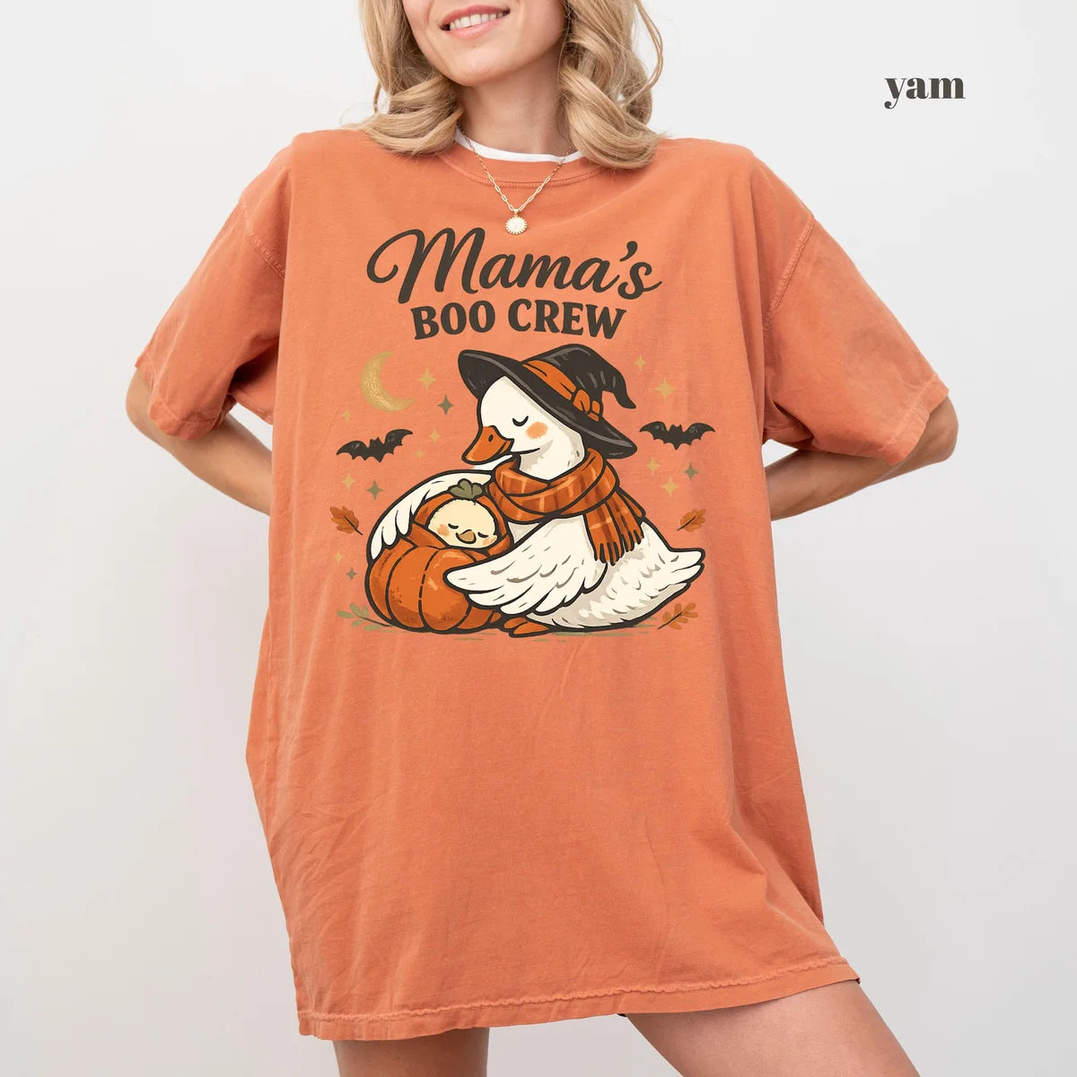 Yam Comfort Colors 1717 T-shirt with Halloween Mom design worn by a model