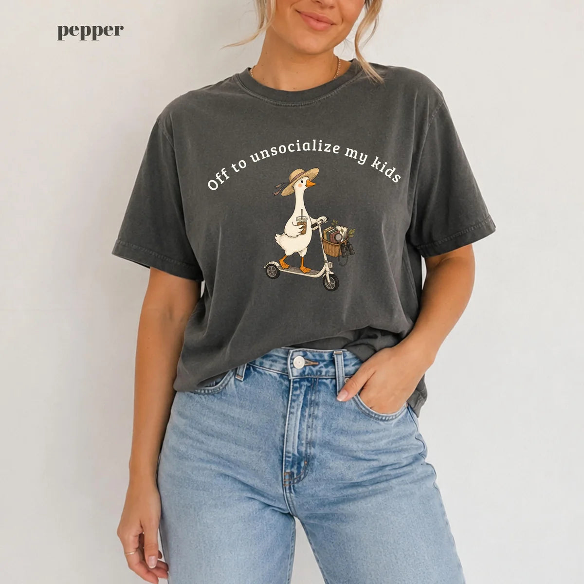 Pepper Comfort Colors 1717 T-shirt with Off To Unsocialize My Kids Goose design