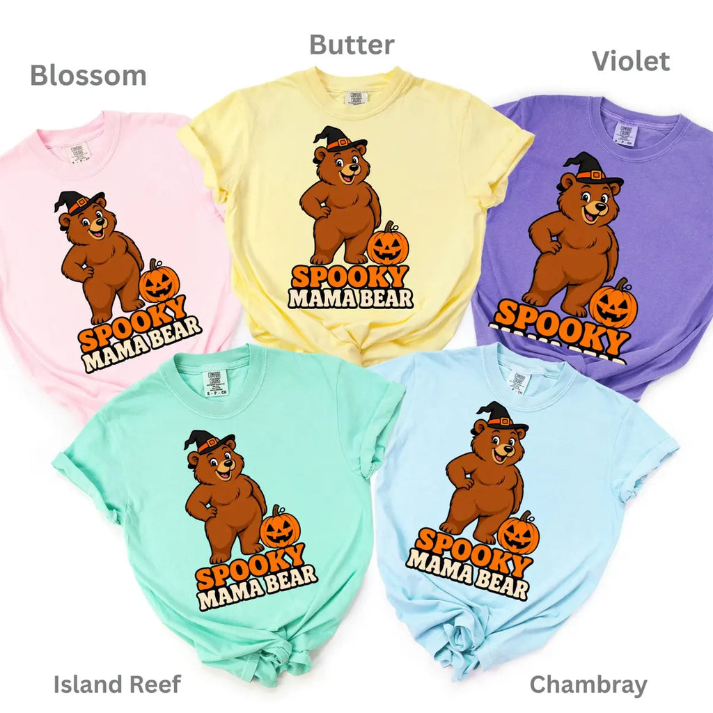 Spooky Mama Bear Halloween Comfort Colors T-Shirt alternate product view.