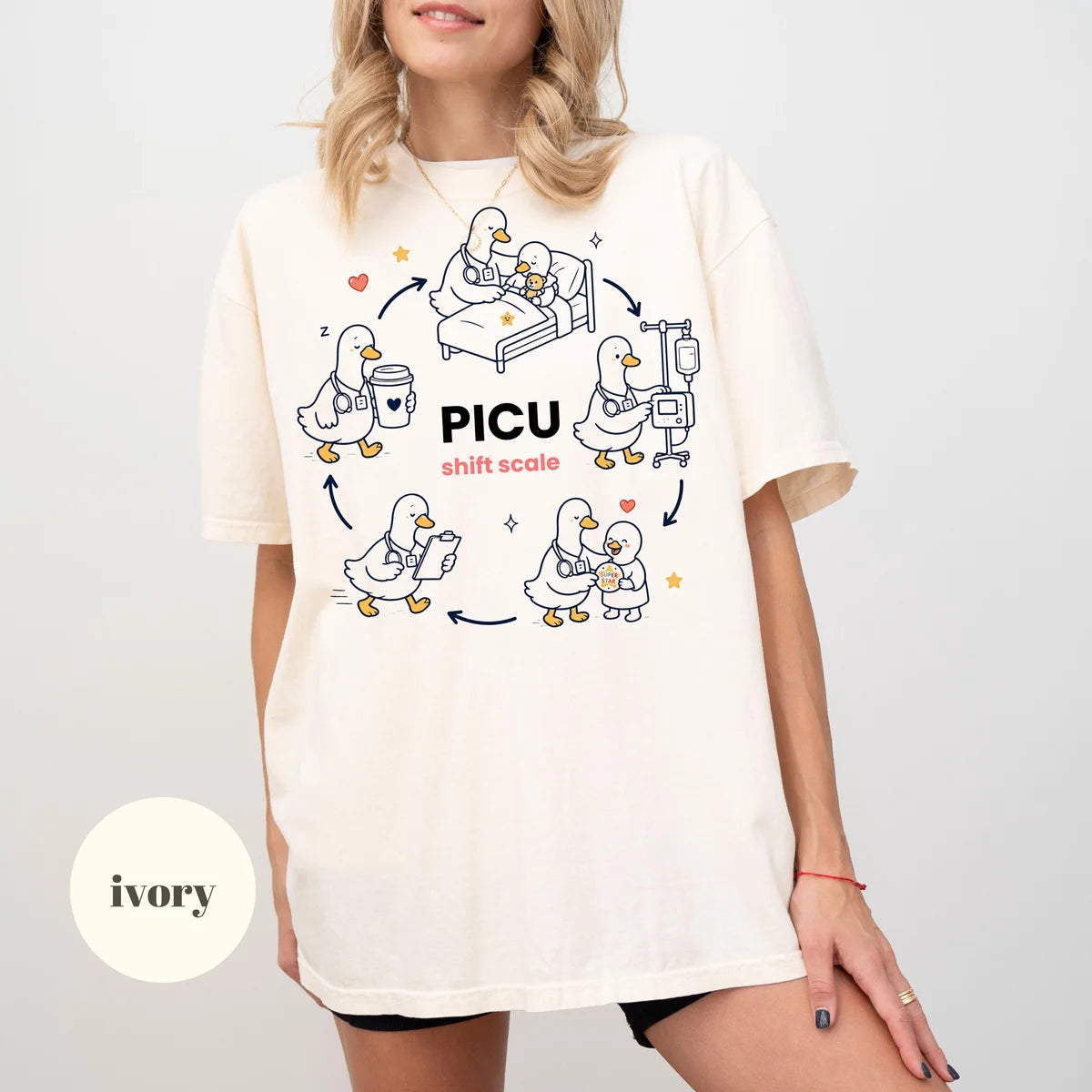 Ivory Comfort Colors 1717 T-shirt with PICU Nurse design