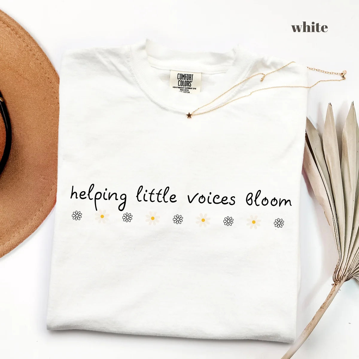 White Comfort Colors 1717 T-shirt with Speech Therapy design