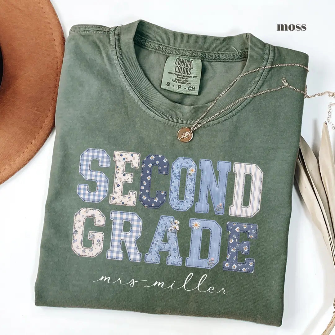 Moss Comfort Colors 1717 T-shirt with Second Grade Teacher design