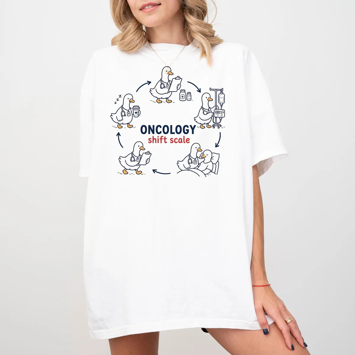 White Comfort Colors 1717 T-shirt with Oncology Nurse design