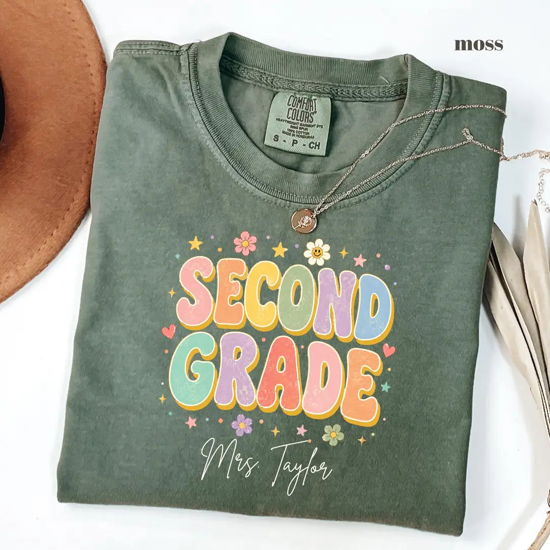 Moss Comfort Colors 1717 T-shirt with Second Grade Teacher design