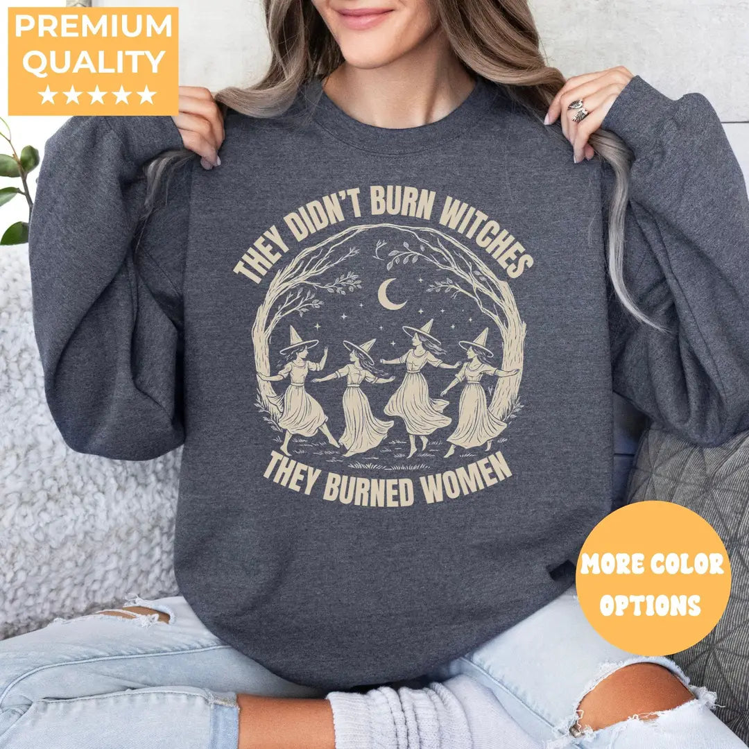 Crewneck sweatshirt with printed Feminist design, alternate product view.