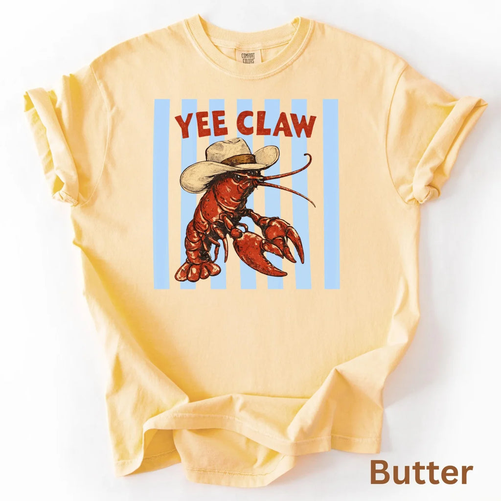 Butter Comfort Colors 1717 T-shirt with Lobster design, alternate product view.