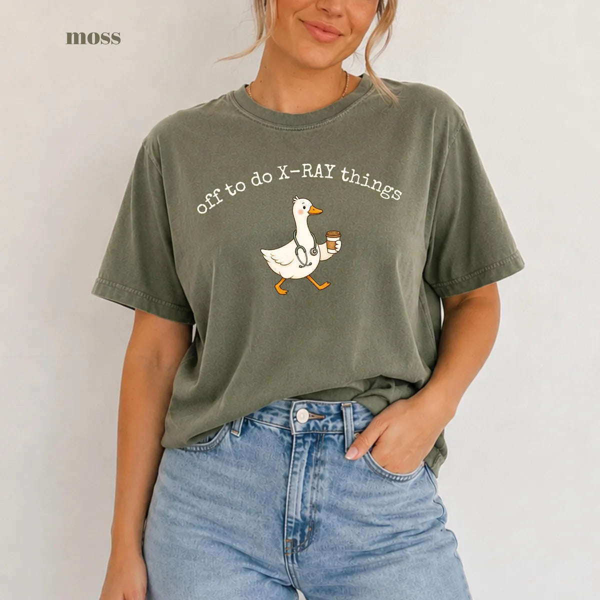 Moss Comfort Colors 1717 T-shirt with Off To Do X-Ray Things design worn by a model