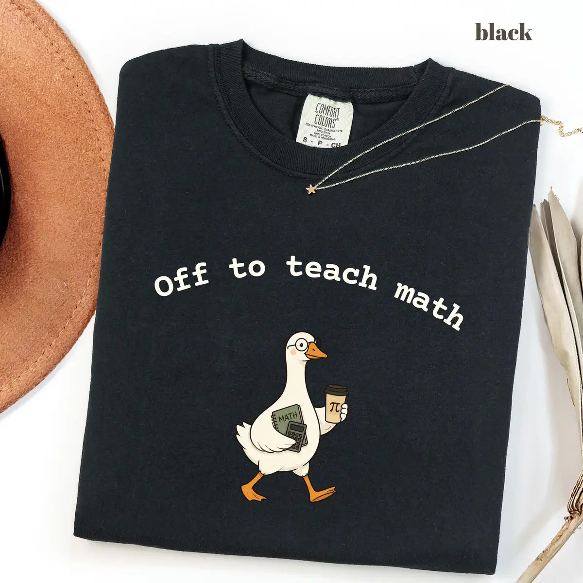 Black CF Comfort Colors 1717 T-shirt with Off to Teach Math design worn by a model