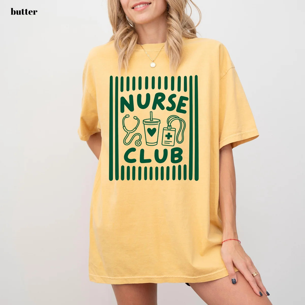 Butter Comfort Colors 1717 T-shirt with Nurse Club design