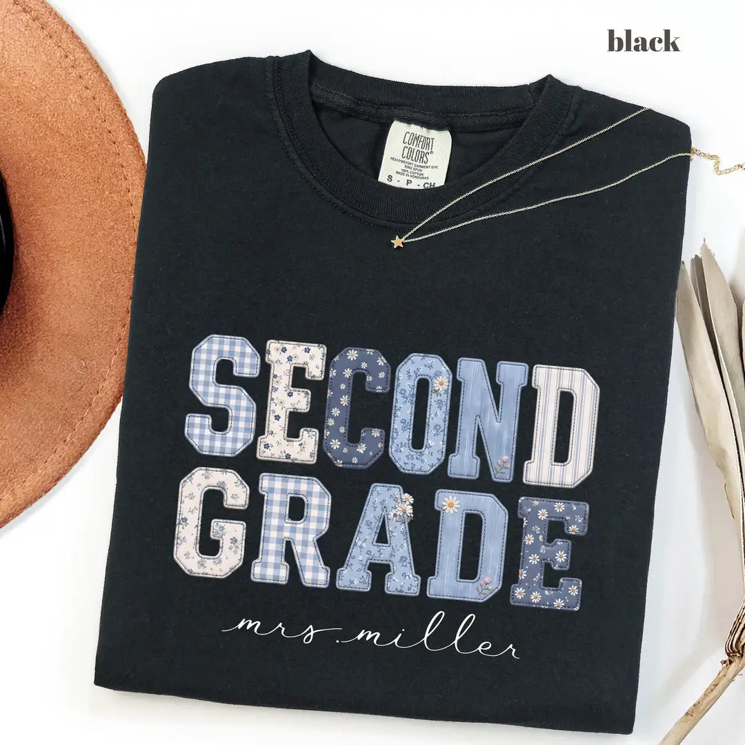 Black CF Comfort Colors 1717 T-shirt with Second Grade Teacher design