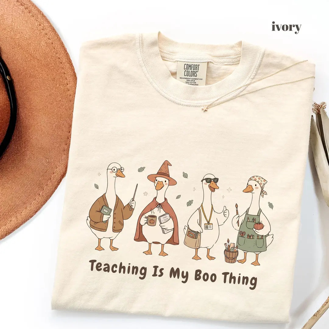 Ivory Comfort Colors 1717 T-shirt with Teaching Is My Boo Thing design