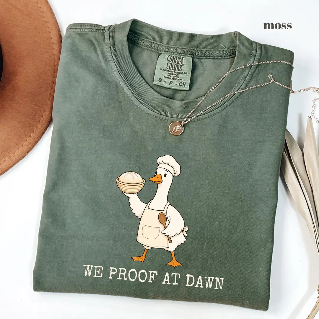 Moss Comfort Colors 1717 T-shirt with We Proof At Dawn design worn by a model view 2
