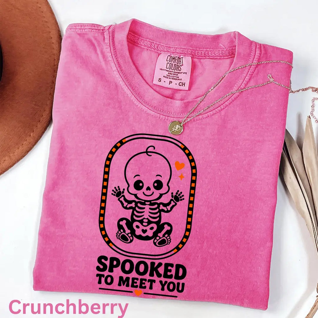 Spooked to Meet You - Halloween Pregnancy Announcement Comfort Colors T-Shirt alternate product view.