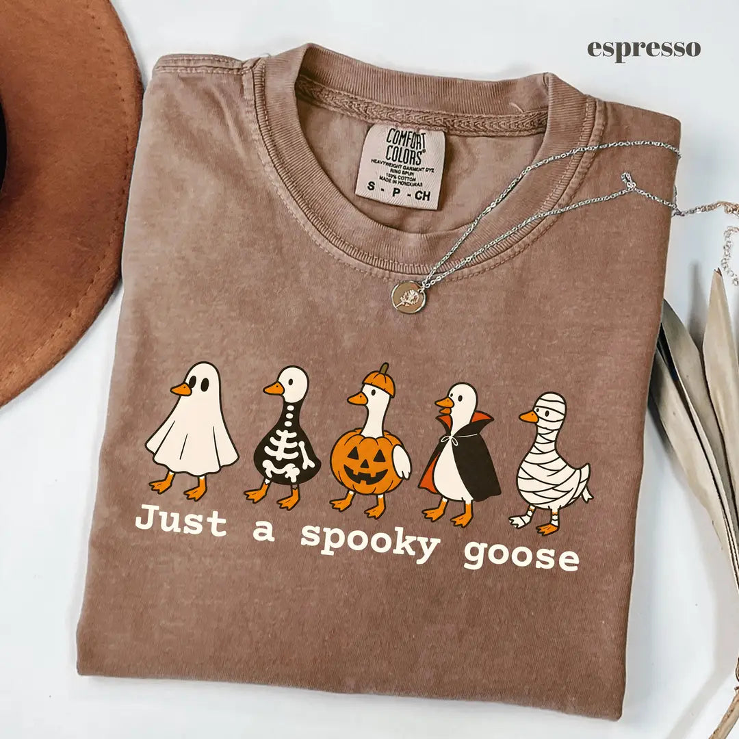 Espresso Comfort Colors 1717 T-shirt with Just A Spooky Goose design