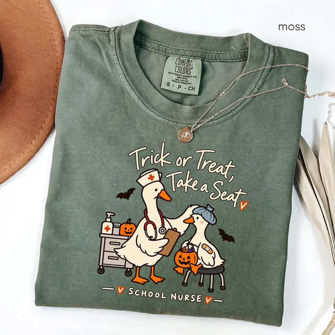 Moss Comfort Colors 1717 T-shirt with School Nurse Halloween design
