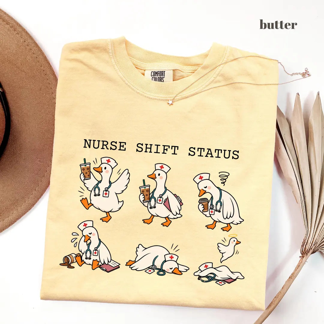 Butter Comfort Colors 1717 T-shirt with Funny Nurse design worn by a model