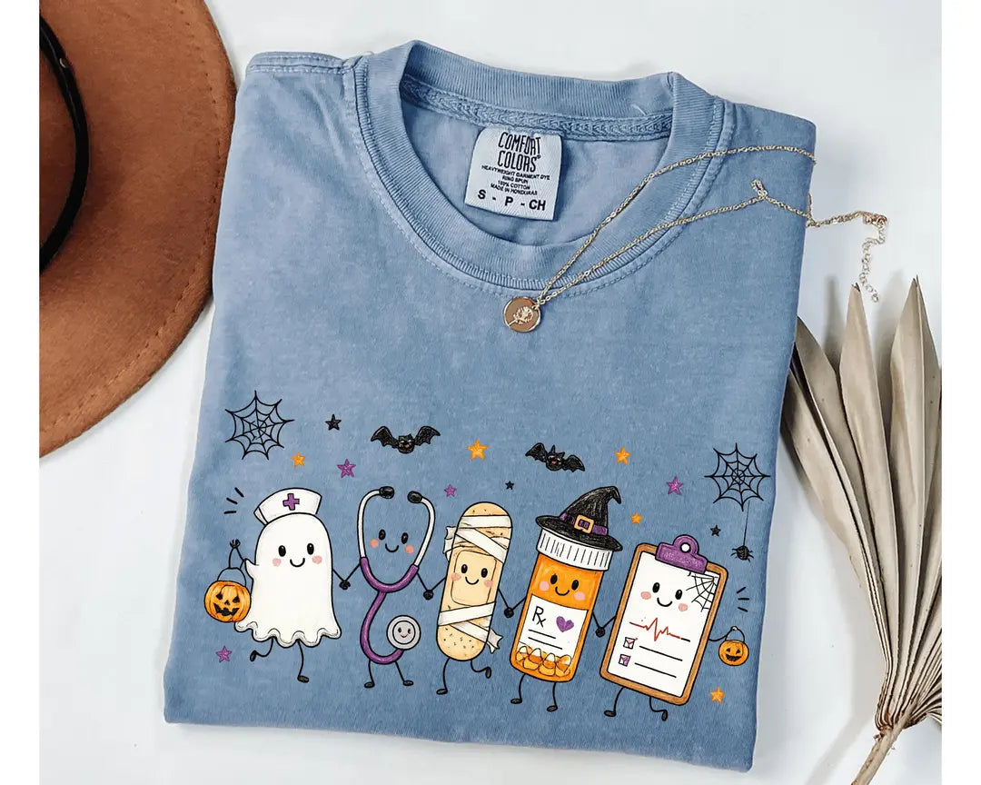 Comfort Colors 1717 T-shirt with Halloween Nurse Doodle design alternate view view 2