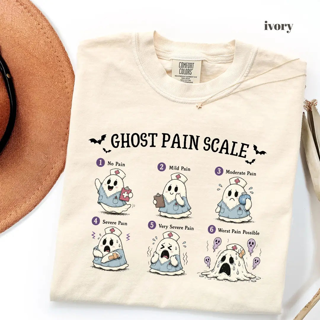 Ivory Comfort Colors 1717 T-shirt with Ghost Pain Scale Nurse design
