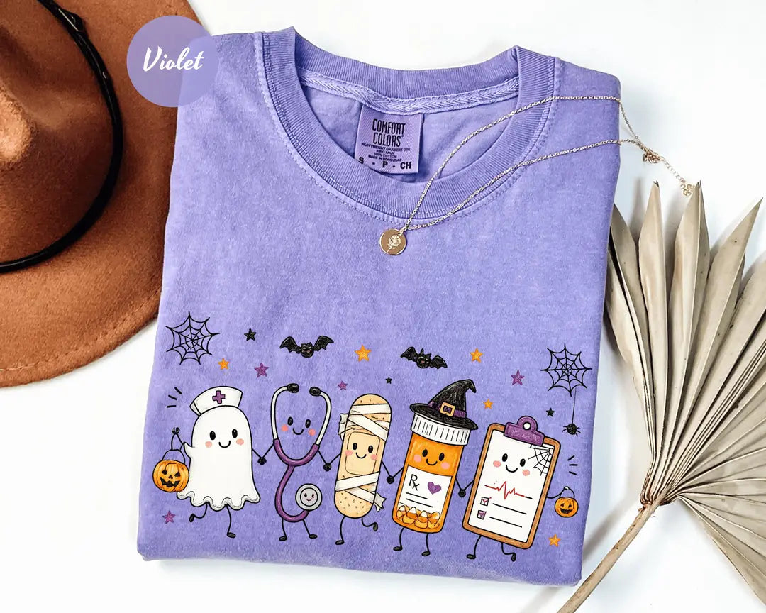 Comfort Colors 1717 T-shirt with Halloween Nurse Doodle design