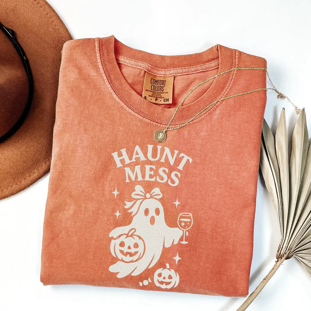 Ghost With the Most & Haunt Mess - Matching Halloween Comfort Colors T-Shirt alternate product view in Yam.