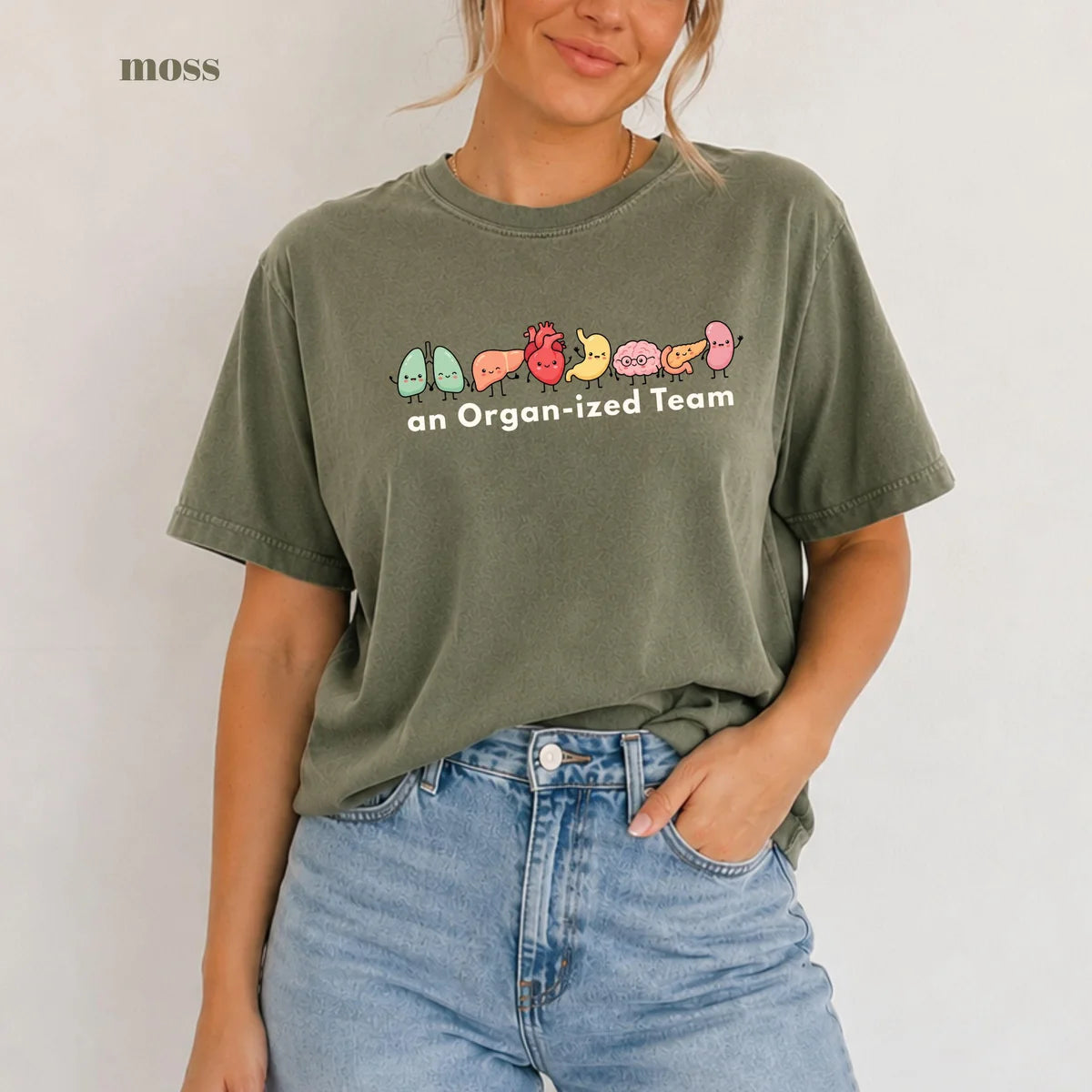 Moss Comfort Colors 1717 T-shirt with Organ-ized Team design