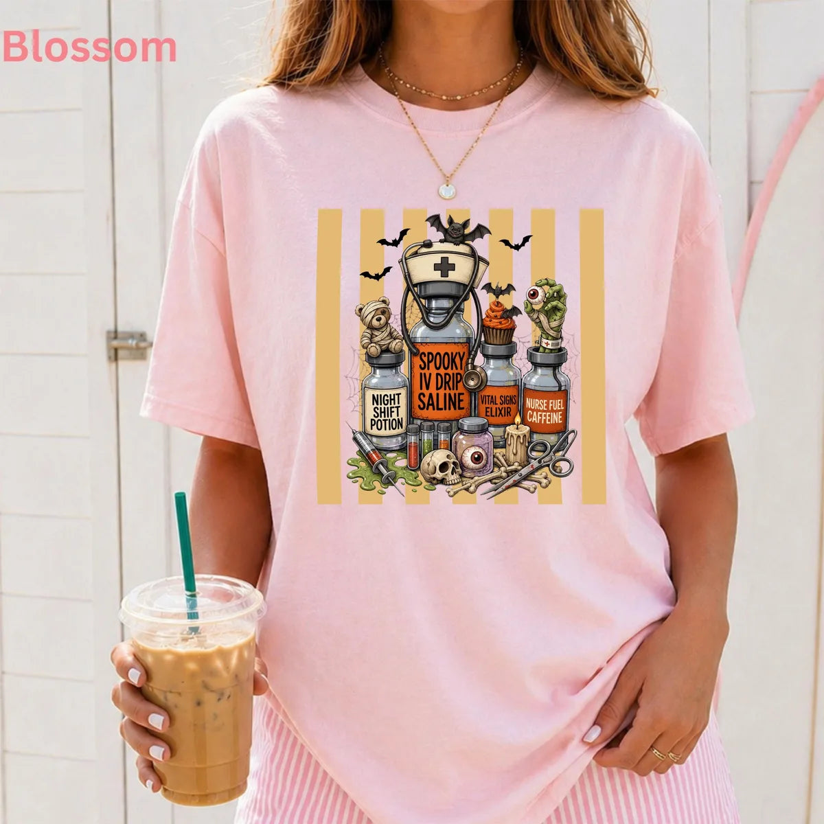 Nurse Halloween Potion Bottles Comfort Colors T-Shirt alternate product view.