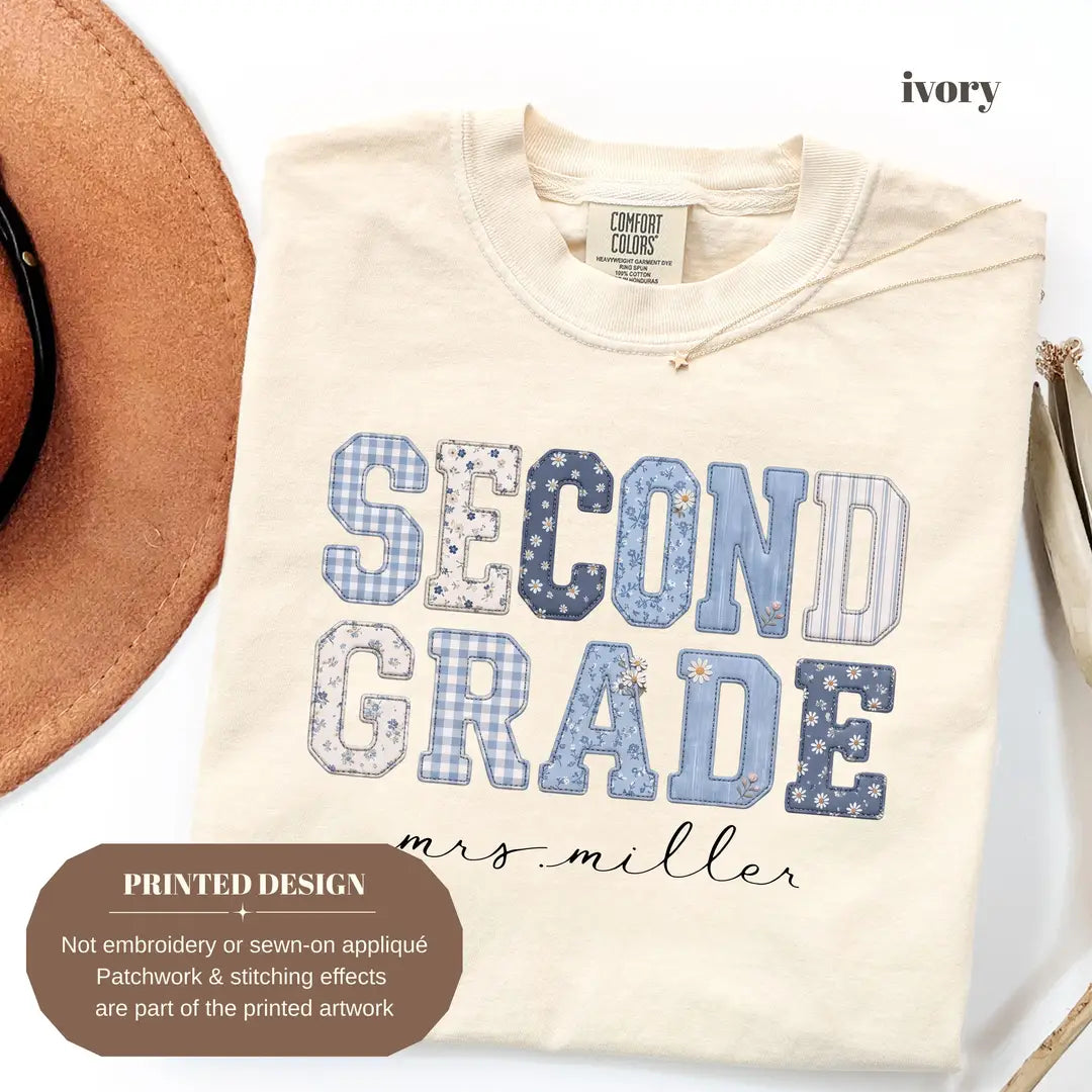 Ivory Comfort Colors 1717 T-shirt with Second Grade Teacher design