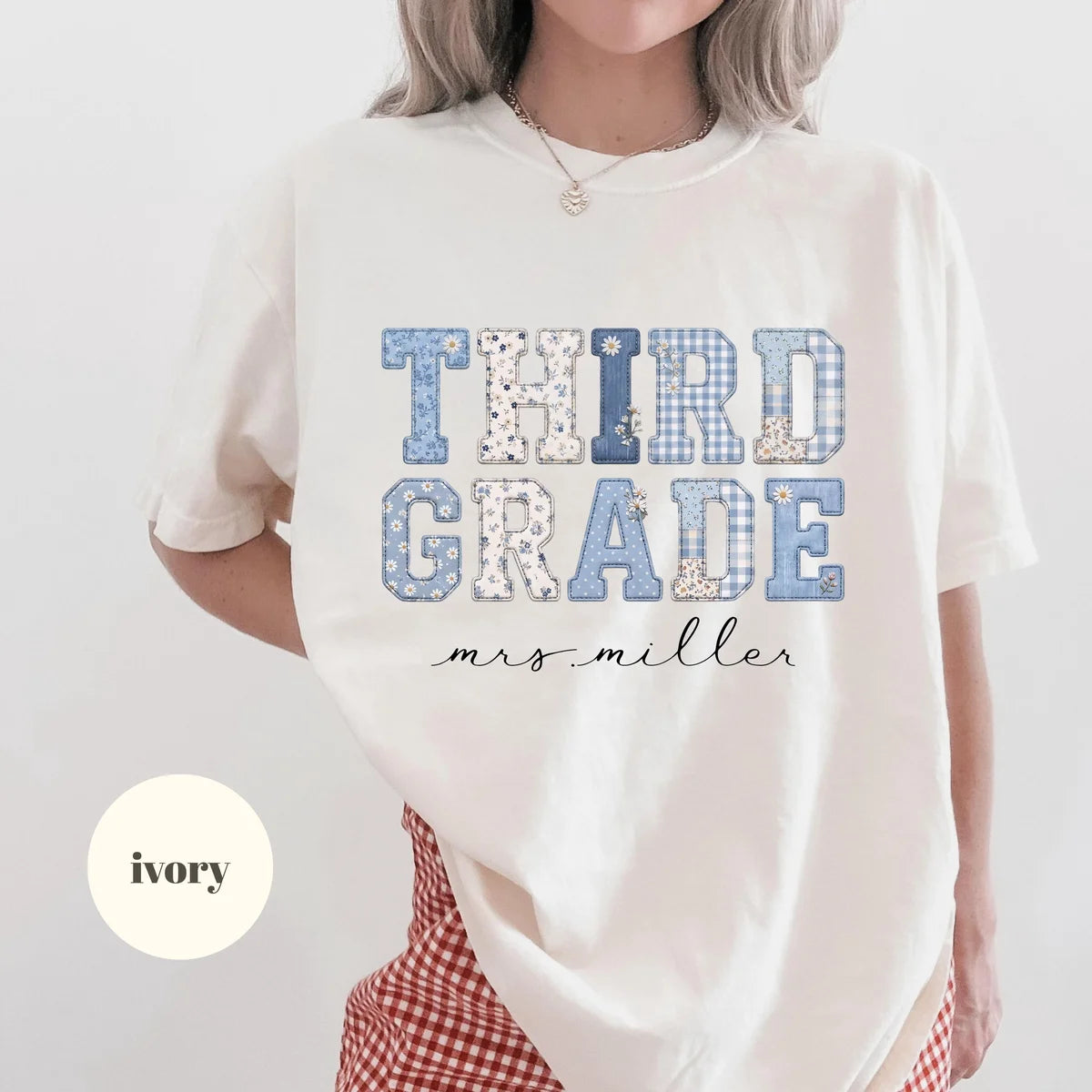 Ivory Comfort Colors 1717 T-shirt with Third Grade Teacher design view 3