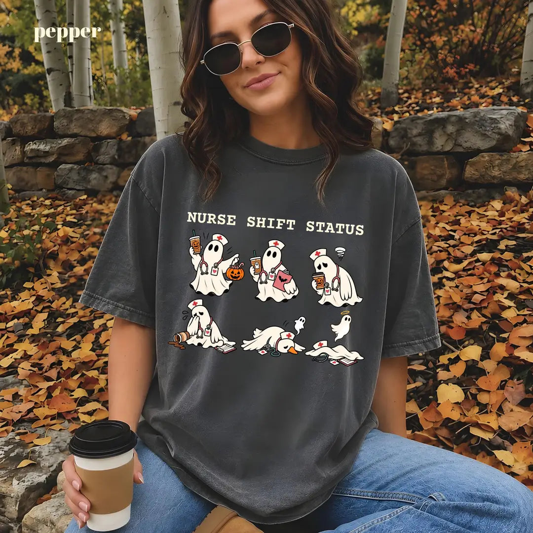 Comfort Colors 1717 T-shirt with Ghost Nurse Halloween design alternate view view 3