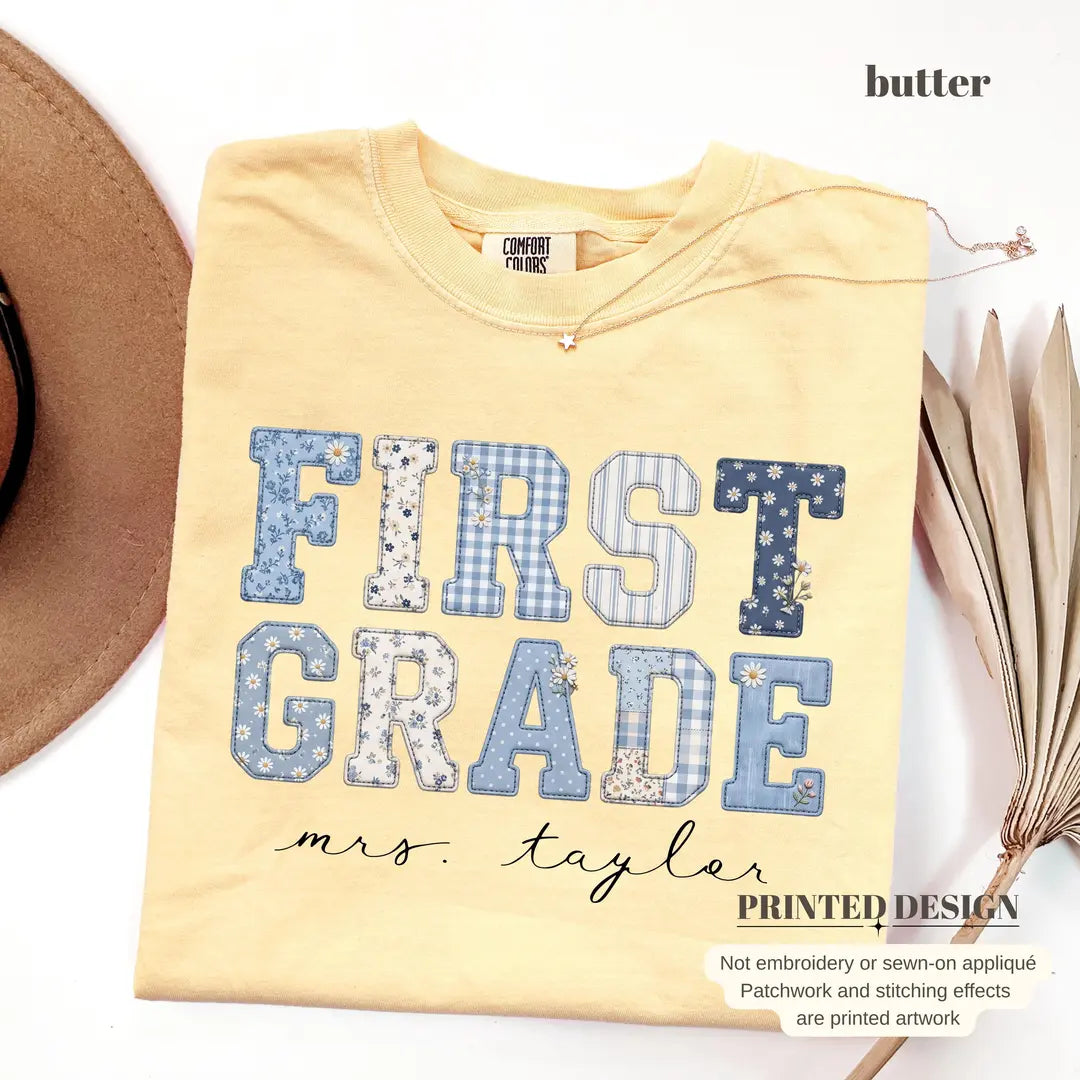 Butter Comfort Colors 1717 T-shirt with First Grade Teacher design