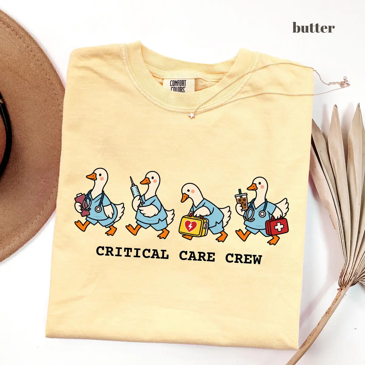 Butter Comfort Colors 1717 T-shirt with ICU Nurse design