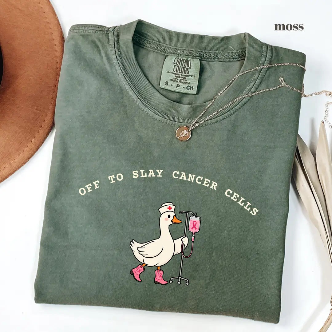 Moss Comfort Colors 1717 T-shirt with Oncology Nurse design worn by a model