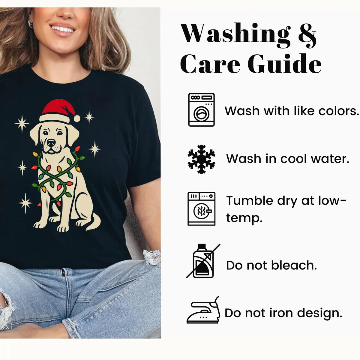 Crewneck sweatshirt care instructions card.