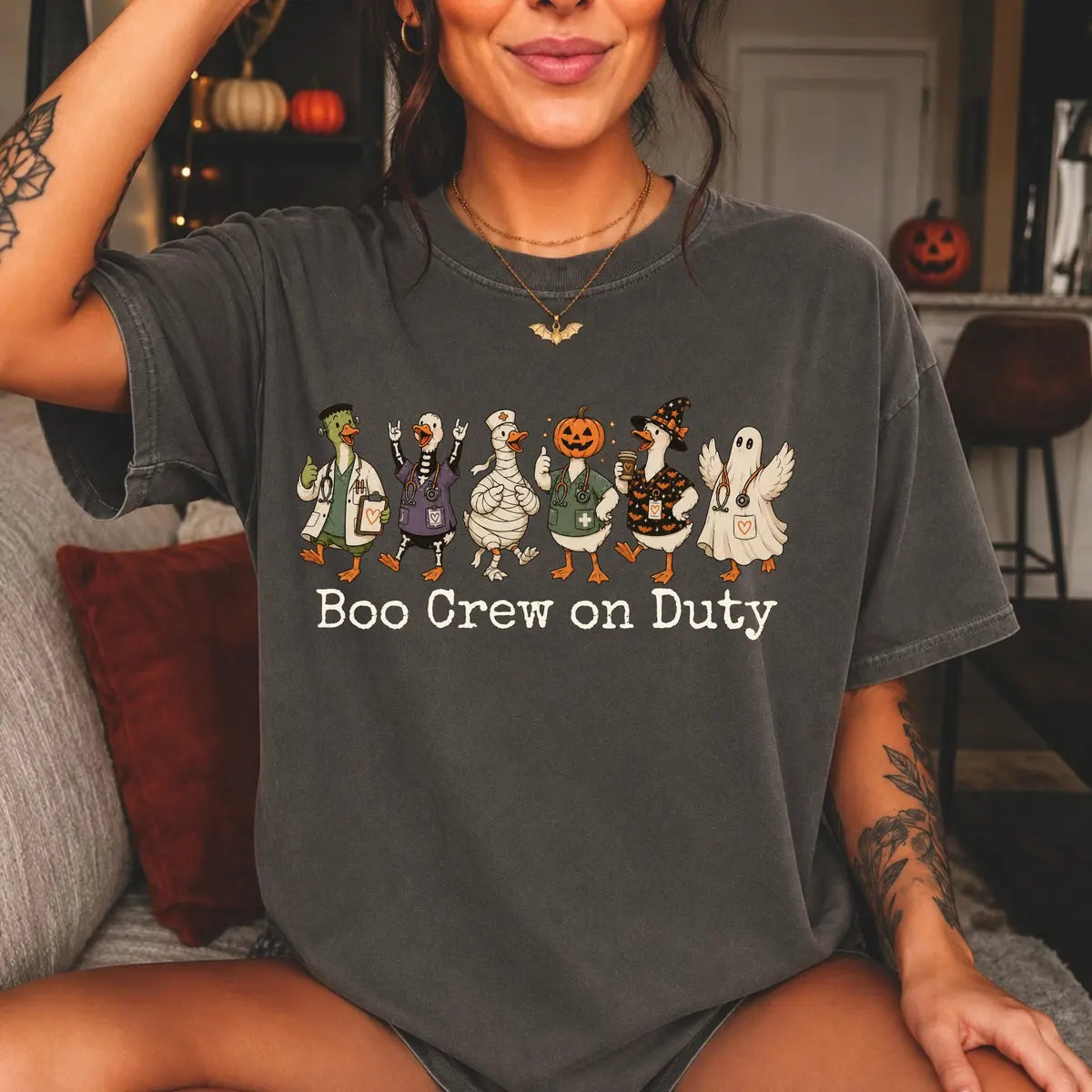 Comfort Colors 1717 T-shirt with Boo Crew on Duty Halloween Nurse design alternate view view 2