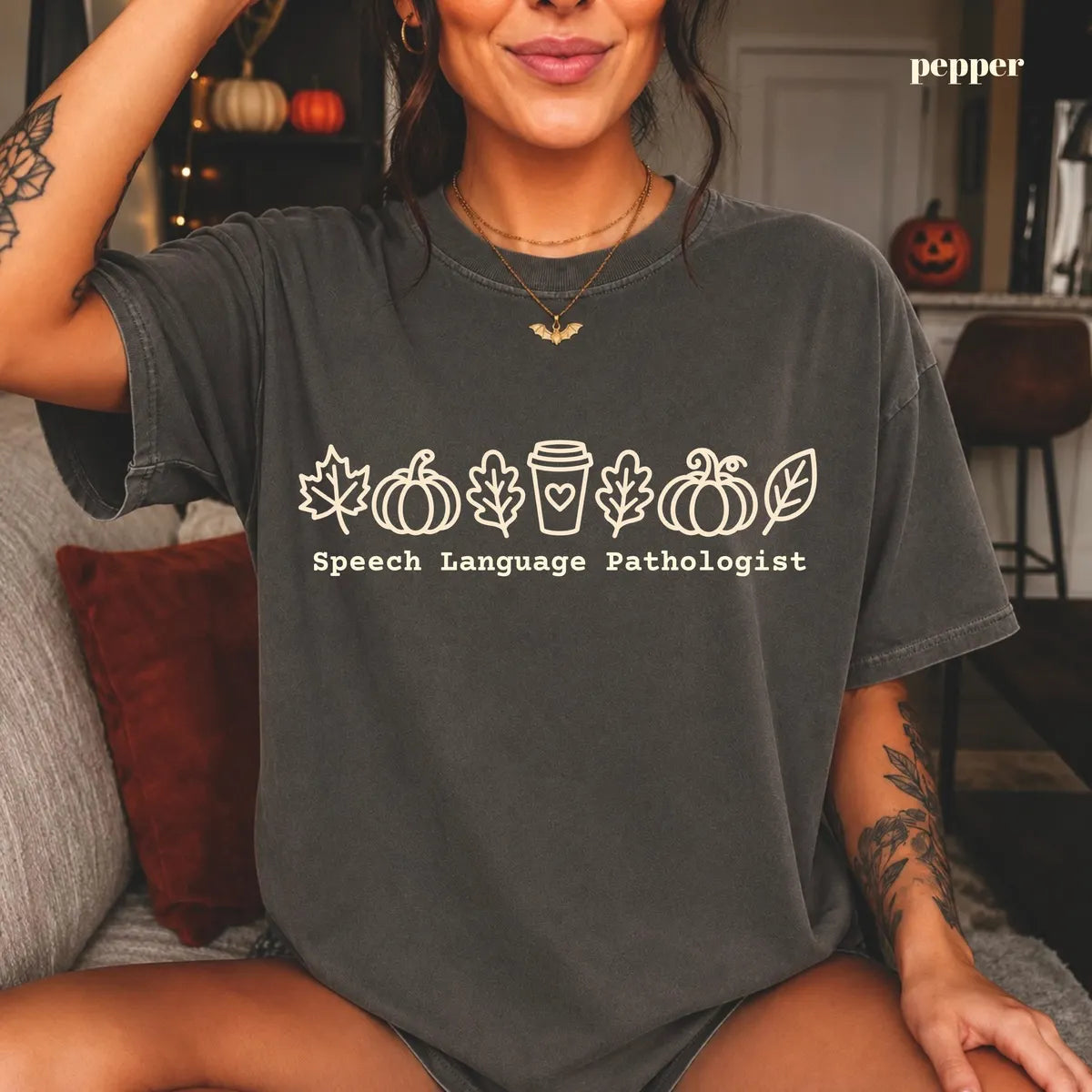 Pepper Comfort Colors 1717 T-shirt with Fall SLP design