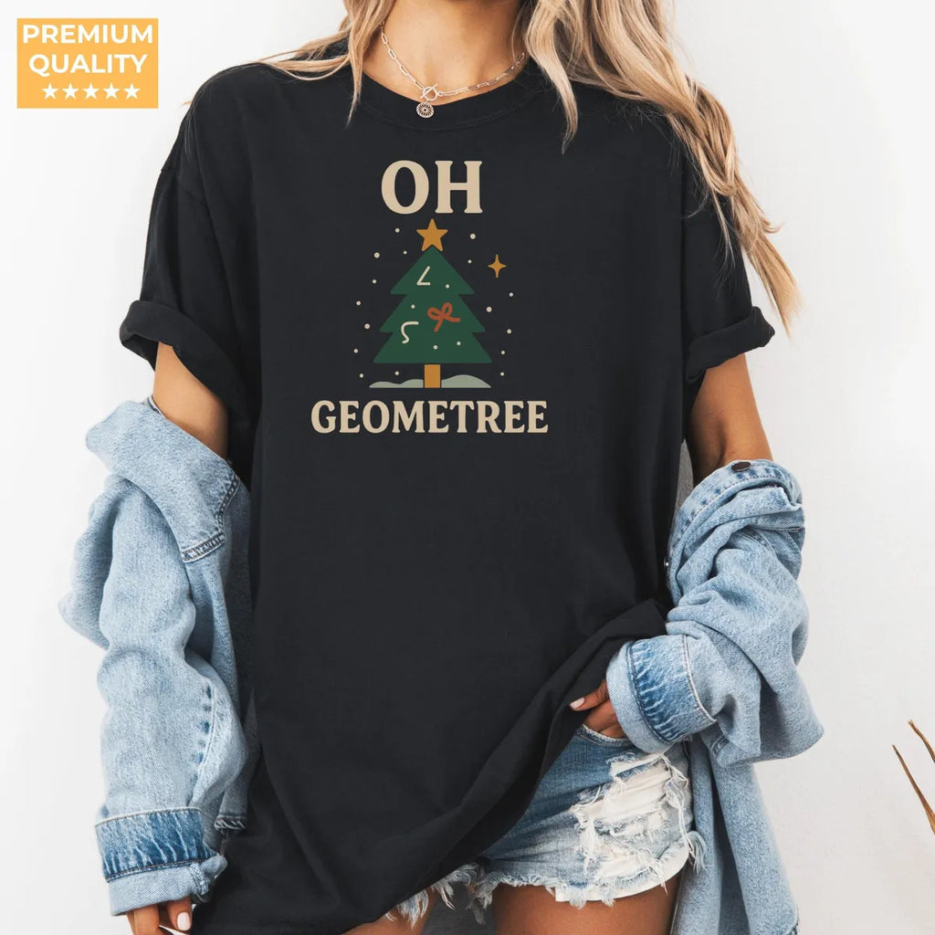 Black Comfort Colors 1717 T-shirt with Math Teacher Christmas design, alternate product view.