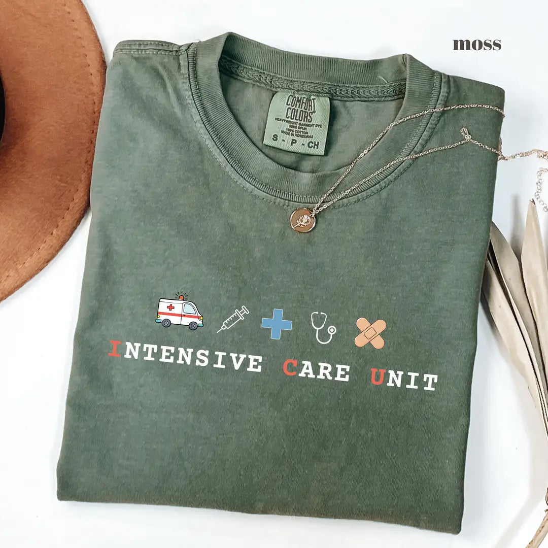 Moss Comfort Colors 1717 T-shirt with ICU Nurse design