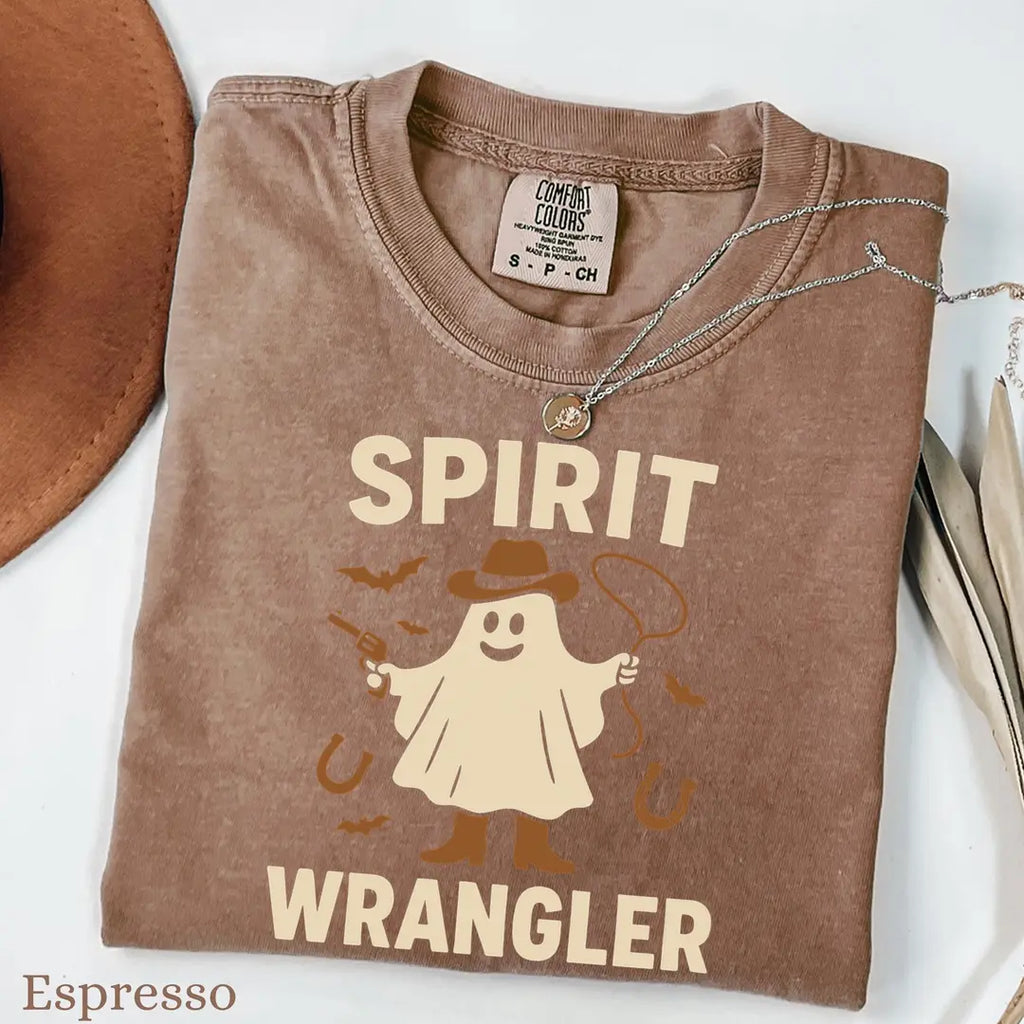 Ghost Wrangler - Western Halloween Comfort Colors T-Shirt alternate product view.