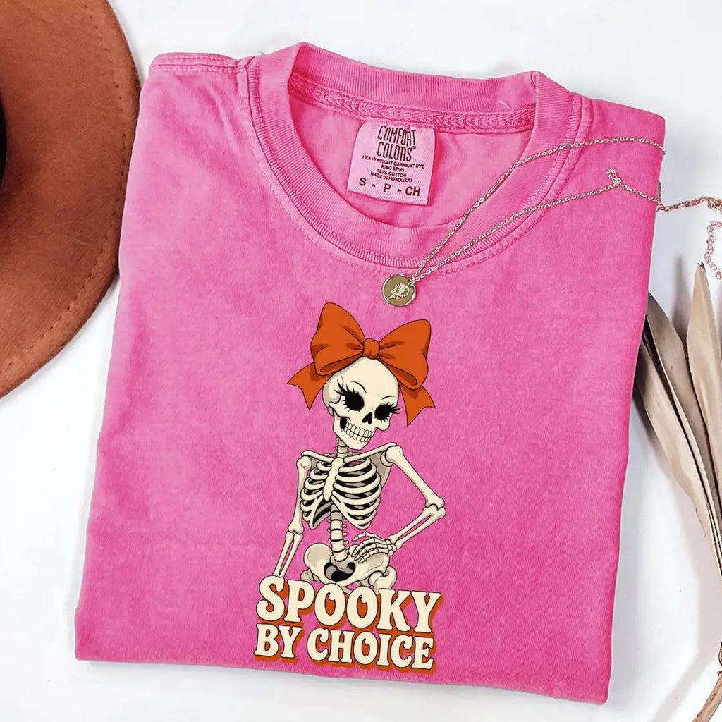 Spooky By Choice Skeleton Comfort Colors T-Shirt alternate product view.