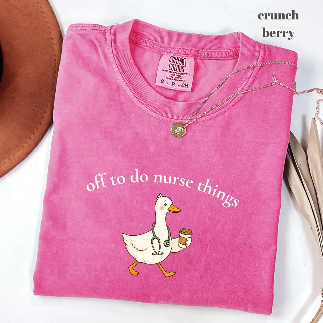 Comfort Colors 1717 T-shirt with Off To Do Nurse Things design worn by a model view 2