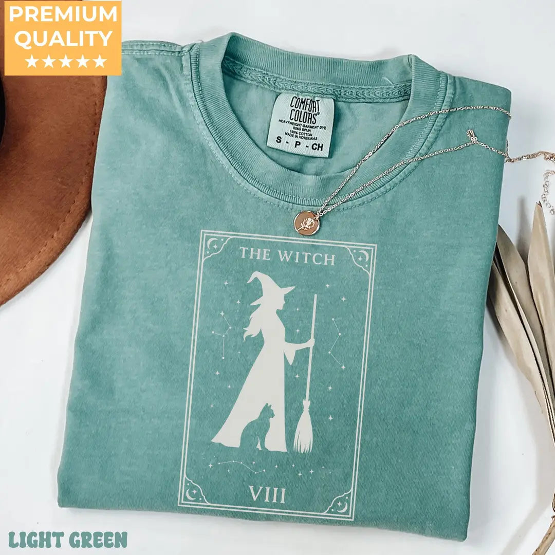 Witch Comfort Colors T-Shirt alternate product view in Light Green.