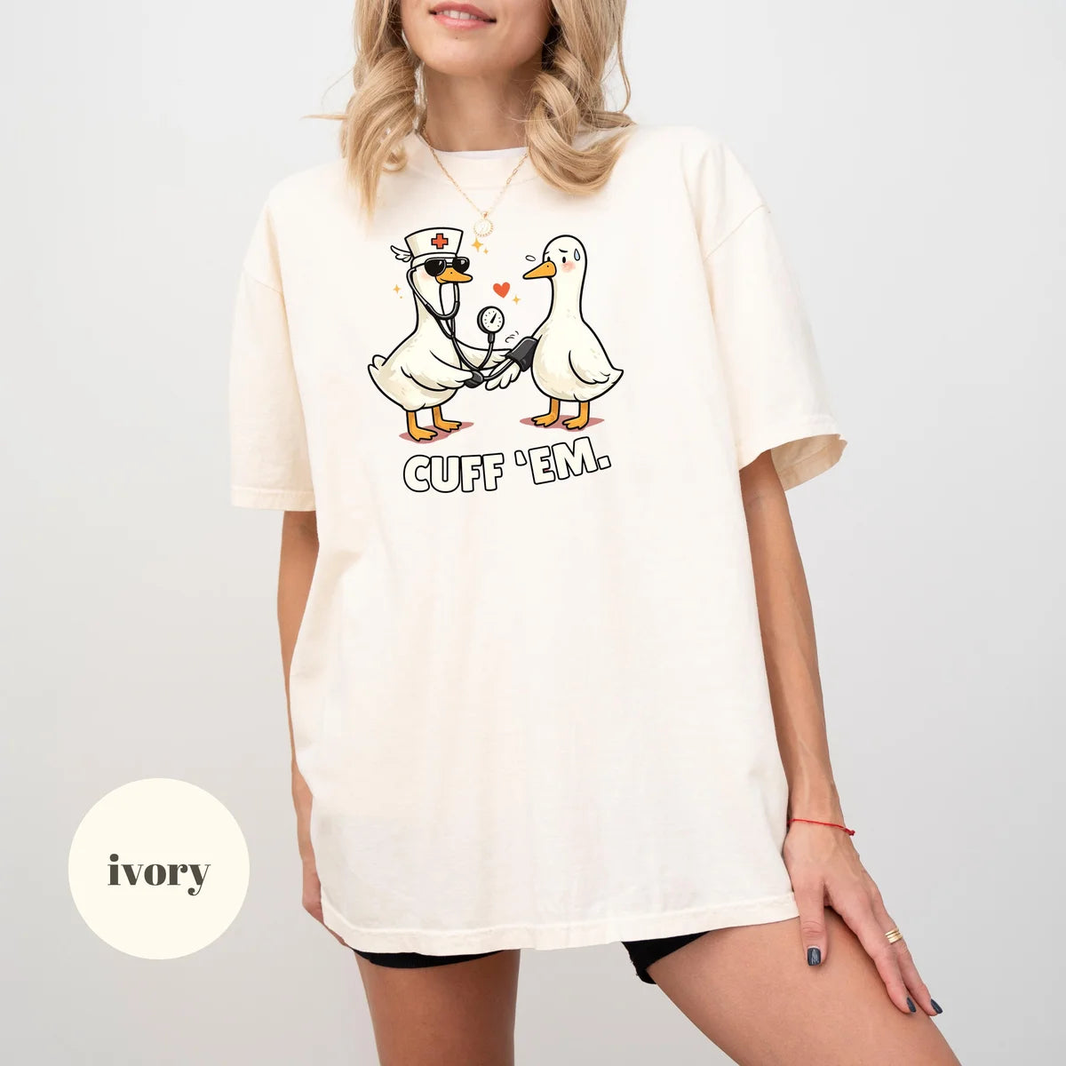 Ivory Comfort Colors 1717 T-shirt with Funny Goose Nurse design