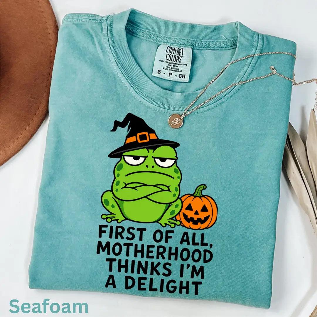 First of All Motherhood Thinks I'm a Delight - Frog Mom Comfort Colors T-Shirt alternate product view.