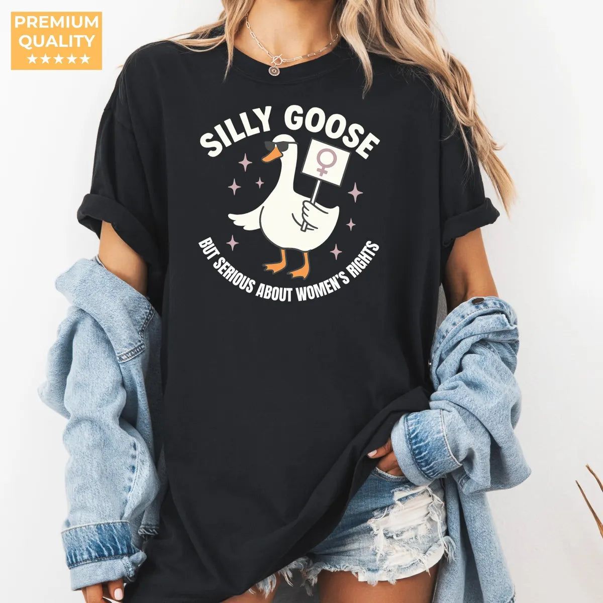 Black Comfort Colors 1717 T-shirt with Feminist design, alternate product view.