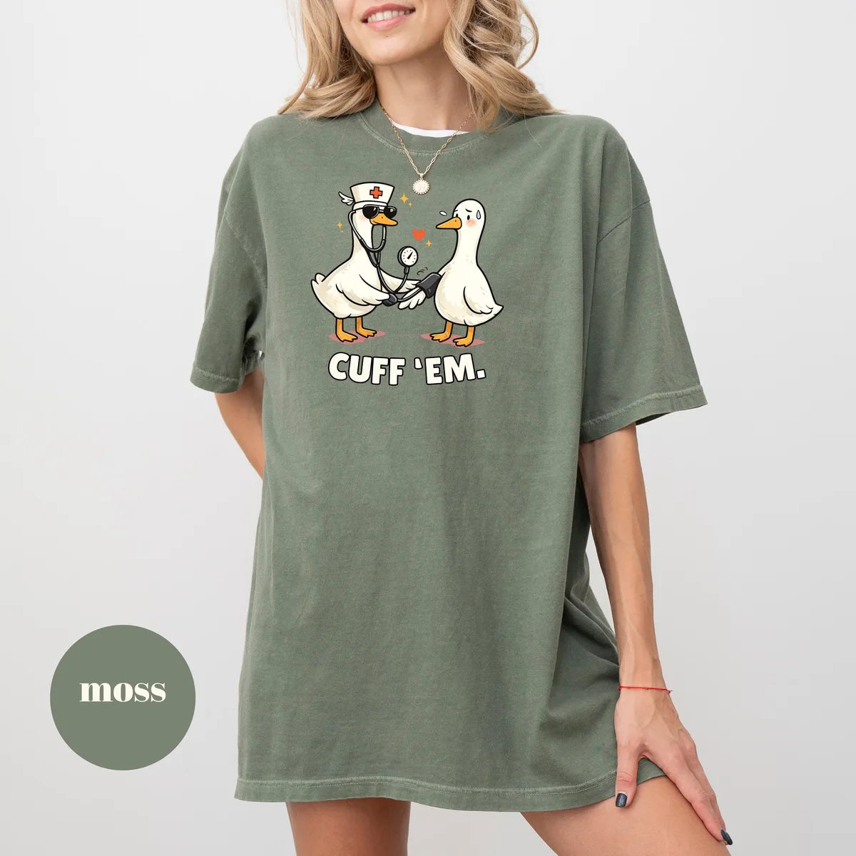 Moss Comfort Colors 1717 T-shirt with Funny Goose Nurse design view 2
