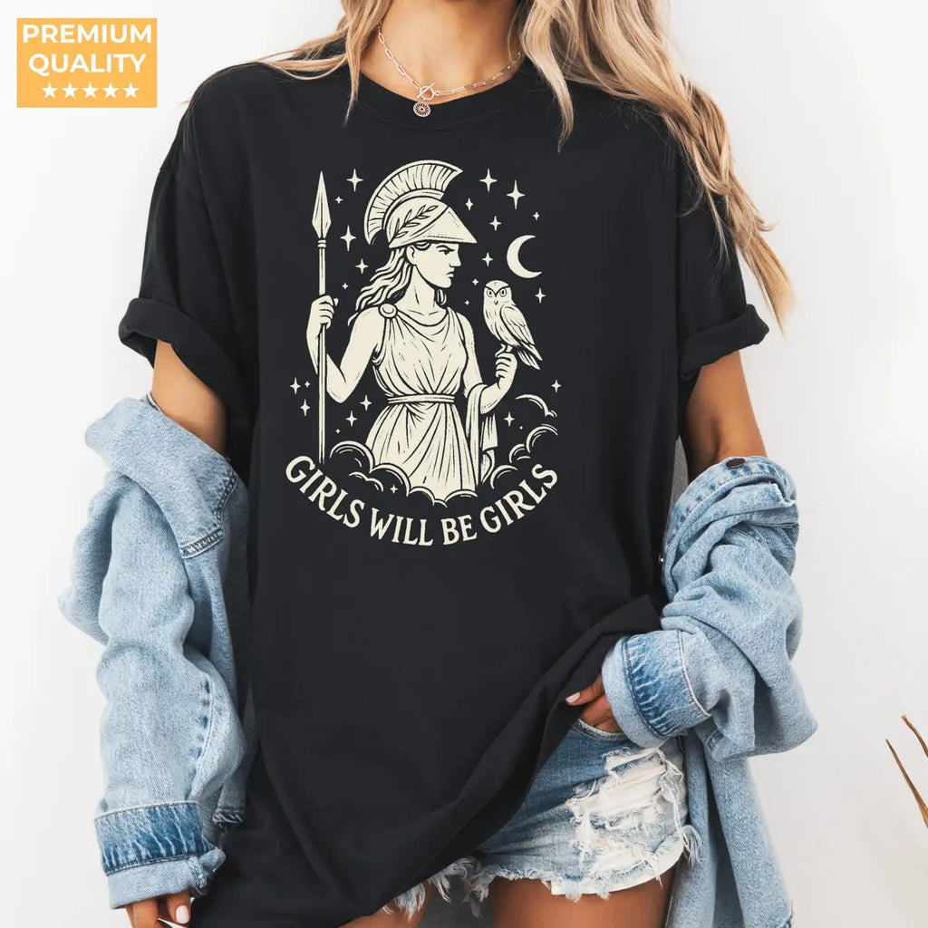 Black Comfort Colors 1717 T-shirt with Girls Will Be Girls design, alternate product view.