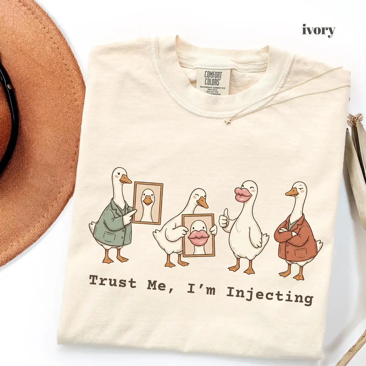Ivory Comfort Colors 1717 T-shirt with Trust Me Im Injecting design