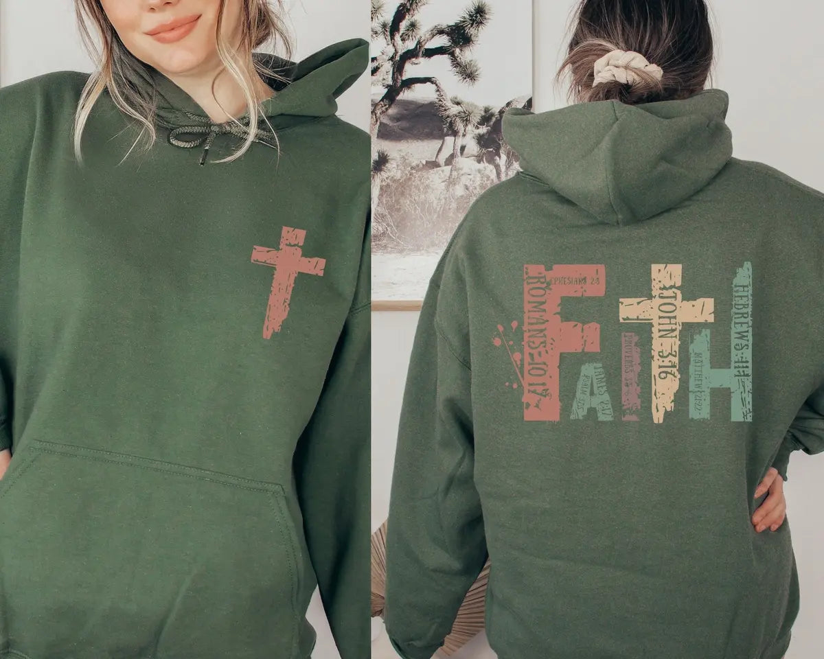 Crewneck sweatshirt with Christian design, alternate product view.